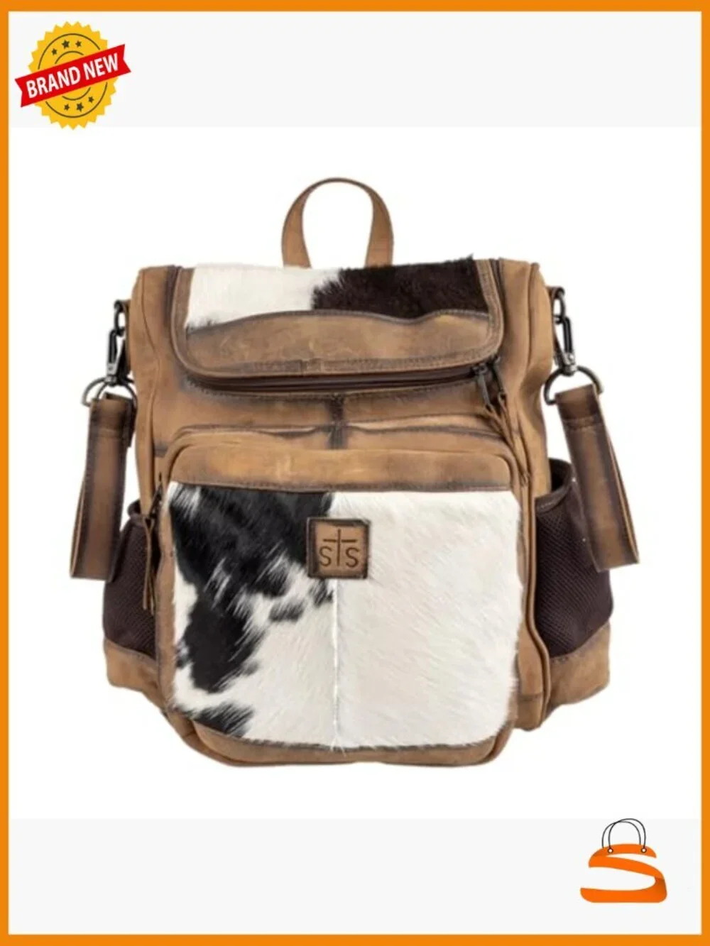 Genuine Full Grain Leather Cowhide Backpack with Laptop Pocket and Stroller